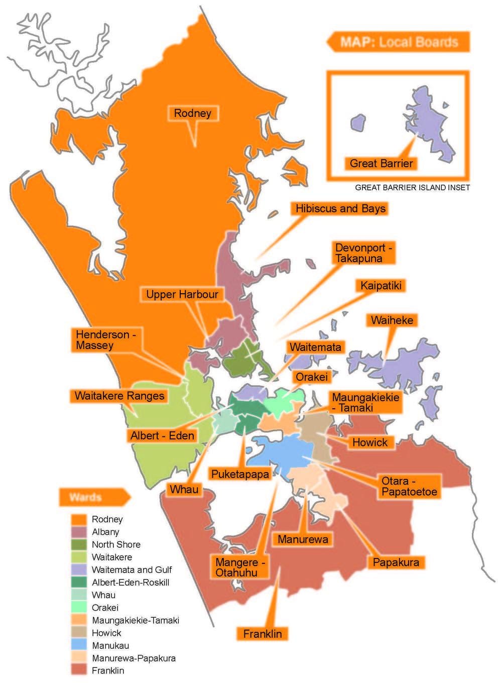 Auckland neuvoston rajat kartta