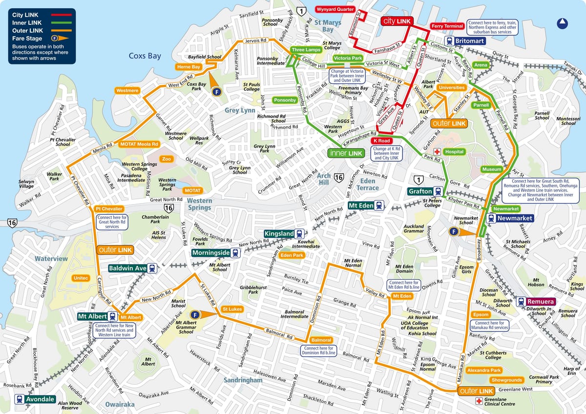 Auckland linja reittikartta