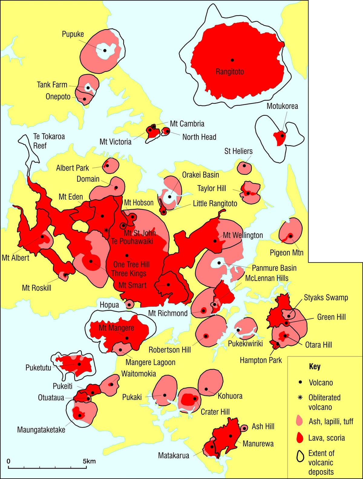 Aucklandin tulivuoret kartta