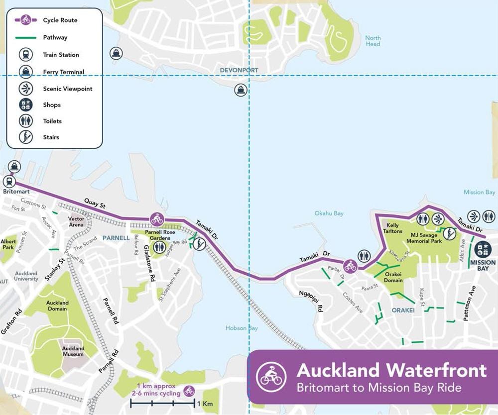 vaaleanpunainen pyörätie Auckland kartta