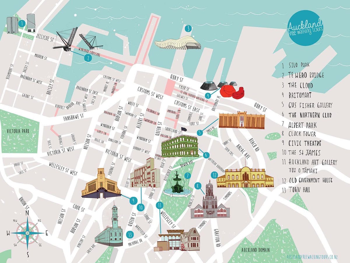 Auckland city kävelee kartta